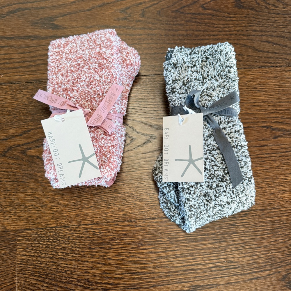 Barefoot Dreams Pink and Gray Cozy Socks Duo